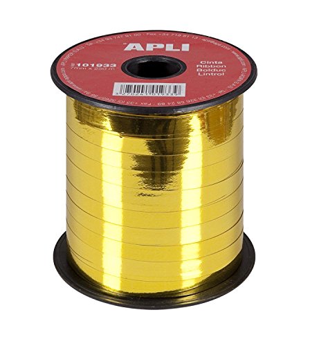 APLI 101933 Cinta Regalo Metalizada, Oro, 7 mm x 250 m