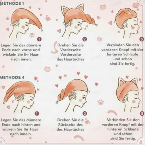 Tatuo 2 Stück Mikrofaser Haartuchwickel Absorbierender Haartuch Schnelltrocknend Haarturban Anti Frizz Haarhandtuch Haartrockentuch für Frauen(Dunkelrosa, Blaugrau,Katze)