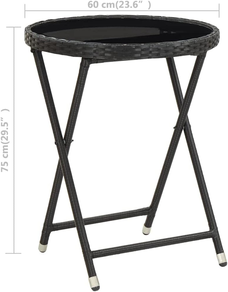 Elegant Rustic Patio Dining Table, Sturdy Patio Table with Steel Frame, Weather Resistant Coffee Table for Backyard or Living Room, Tea Table Black 23.6" Poly Rattan and Tempered Glass