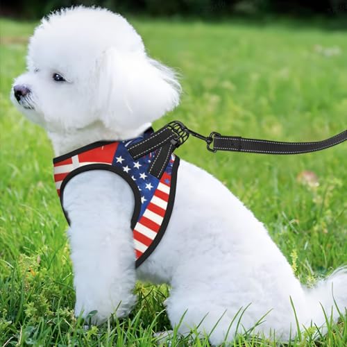 Groamaup 4th of July Patriotic Reflective Dog Harness with Leash, Blue Red Striped Flag Soft Vest Harness for Small Medium Large Dog Puppy Pets (Medium Size) by Groamaup - Used condition - Image 8