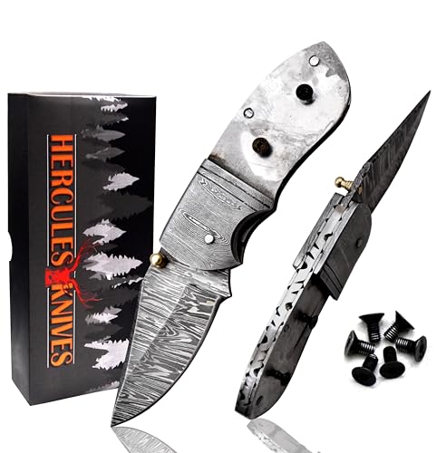 Custom Hand Forged Damascus Steel Blank Folding Pocket Knife With Damascus Bolster Handmade Knife Making Supply | Hercules Knives