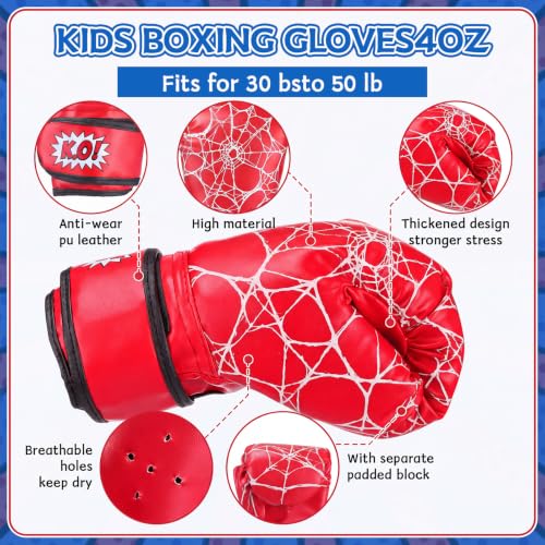 Motionchic Boxing Gloves and Punching Mitts Set 4oz Red Spider Gloves Boxing Pads Kids Youth Sparring Gear Training Equipment for Taekwondo Kick Karate Muay Thai MMA Martial Art by Motionchic - Used condition - Image 3