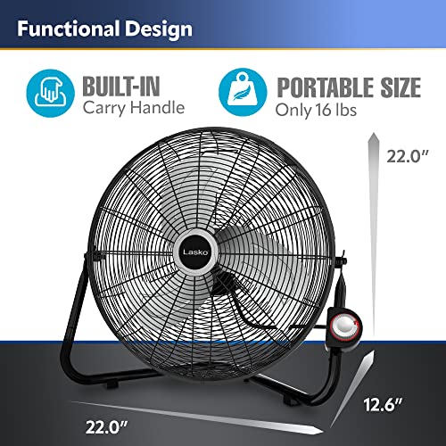 Lasko 20" High Velocity Quick Mount, Easily Converts From A Floor Wall Fan, 7 X 22 X 22 Inches, Black 2264Qm #TOP3