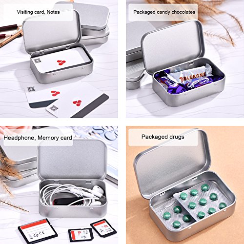 Image of Hotop 40 Pack Metal Rectangular Empty Hinged Tins 3.75 x 2.45 x 0.8 Inch Box Containers with Lids Mini Portable Box Small Storage Kit, Home Organizer (Silver)