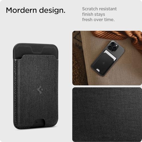 Image of Spigen for MagSafe Wallet, Holds 3 Cards, MagFit Compatible with iPhone 17 /16 /15 /14 /13 /12 Models, Pixel 10 Series, MagSafe-Cases, Pixelsnap, Plaud Note & More, Card Holder - Fabric Black (3-Cards)