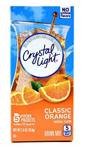 Crystal Light Drink Mix, Sugar Free Powdered Water Enhancer, Natural Flavor Low Calorie Beverage Mix, Classic Orange, 5 Pitcher Packets, 2.5 Ounce Box (Pack of 2)