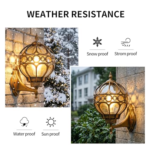 Lanterne murale extérieure étanche en forme de globe doré pour entrée