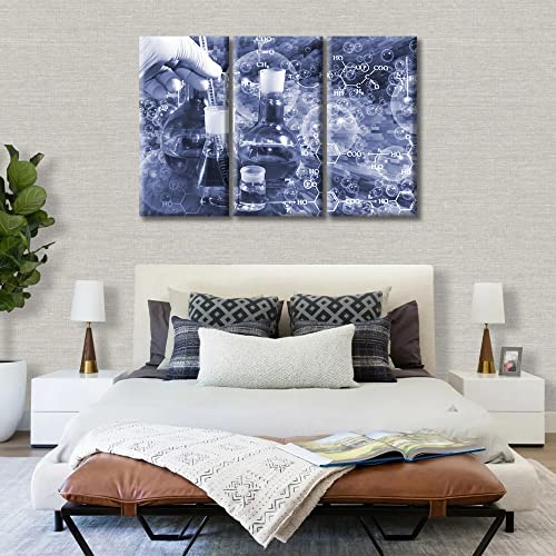 Image of TUMOVO Clinical Laboratoryr Modern Artwork Wall Decor 3 Panel Poster Chemical Equations Laboratory Research Concept Pictures Bathroom Decor Wall Art Print on Canvas Framed Ready to Hang, 60 inch Wx40 H