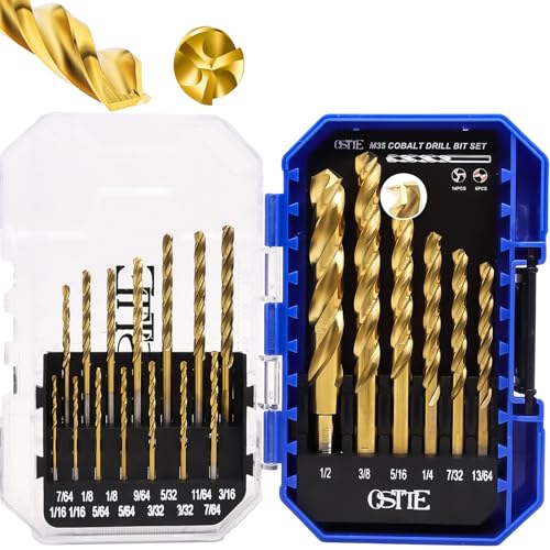 M35 Cobalt Drill Bit Set 20 Piece, Metal Cutting Drill Bits for Steel, Hardened Metal, Cast Iron & Alloy, Fast, No-Walk Starts with 125° Split Point & Three-Flute Design, Indexed Storage Case