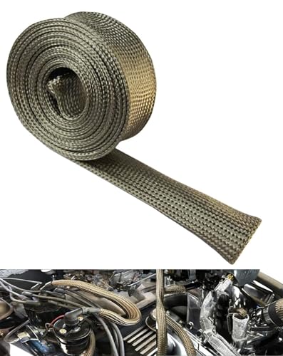 Rroxcok Heat Shield Sleeve Spark Plug Wire Heat Shield 3/4ID X10Fuel Line Heat Shield Auto Hose Spark Plug Wire Cover Protectors Boots Roll 2500 Degree for Car Auto Wire Loom Brake Cable (Titanium)