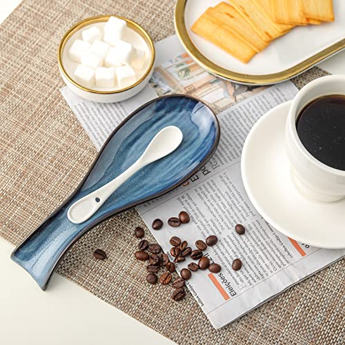 Image of Hasense Spoon Rest for Stove Top - Navy Blue Spoon Holder for Kitchen Counter, Heat-Resistant Ceramic Cooking Utensil Rest for Spatula, Ladle and Tongs, Housewarming Gift