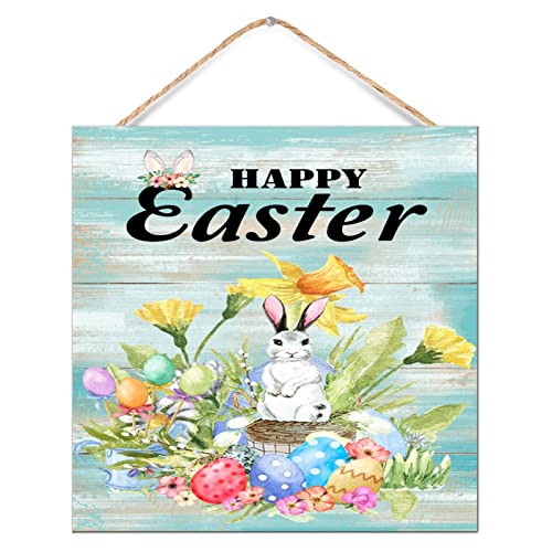 Plaque murale en bois lapin de Pâques pour décorer un salon fleuri rustique