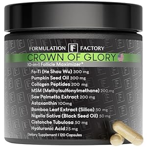 Formulation Factory Crown of Glory 10-in-1 Hair Growth Maximizer, DHT Blocker with Saw Palmetto, Fo-Ti, Collagen, Supports Thicker Hair & Scalp Health (2 Month Supply, 120 Capsules)