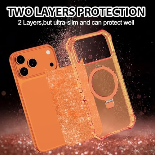 Shecaset for iPhone 18 Pro Max Case,[Compatible with MagSafe][Invisible Magnetic Ring Stand],Slim Iridescent Wavy Women Girls Case for Apple iPhone 18 Pro Max 6.9"(2026),Glitter Orange - image 4
