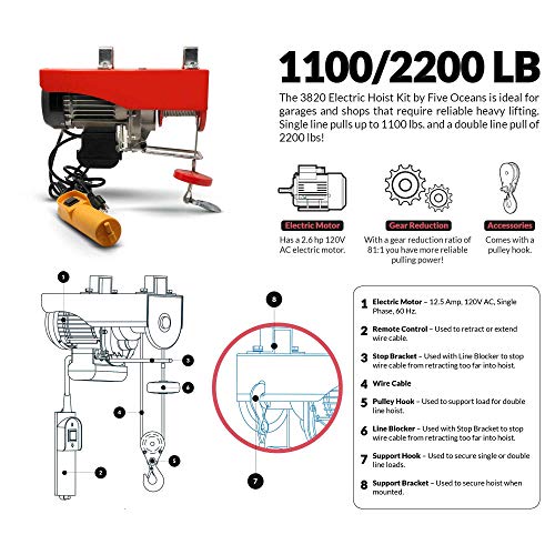 image for Five Oceans 2200 Lbs Electric Overhead Hoist Lift Crane Ceiling Garage