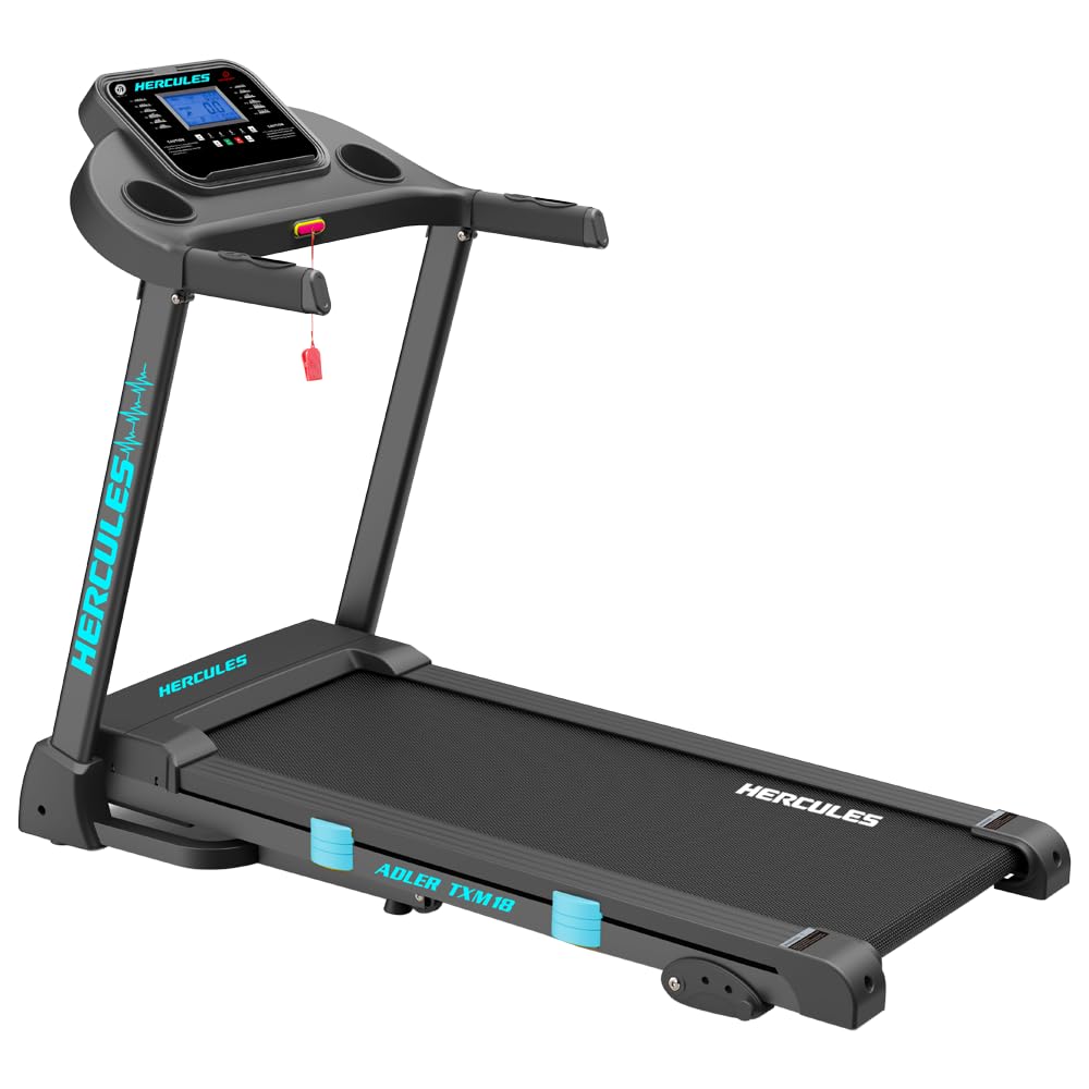 Hercules Fitness Adler TXM18 1.25 HP / 2.5 HP Peak DC Motorized Treadmill Max Speed 12 Km/Hr Max User Weight 110 KG Bluetooth Speaker Foldable Structure Gym Equipment-image-26