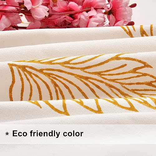 Image of THE LINEN COMPANY Printed Cotton Curtains 4 Feet for Window, Duck Canvas Leaf Pattern Curtains, 4ft Set of 2, Mustard Leaf