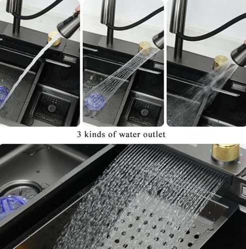 Image of COOTER 30'' x 18'' x 9 inch 304 Grade Kitchen Sink with ANTI SCRATCH HONEYCOMB DESIGN Integrated Waterfall and Pull-down Faucet Set Stainless Steel Sink with Cup washer and Drain Baskets
