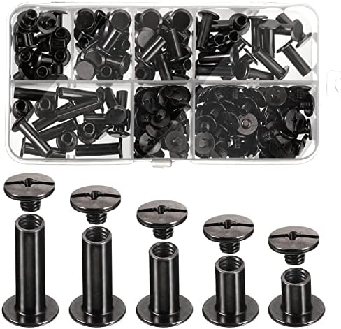 Pangda 80 Set Chicago Binding Post Screw Assorted Kit Metal Round Cross Head Stud Screw Post Nail Rivet Chicago Button for DIY Leather Decoration Bookbinding (Black,5 x 6, 10, 12, 15, 18)