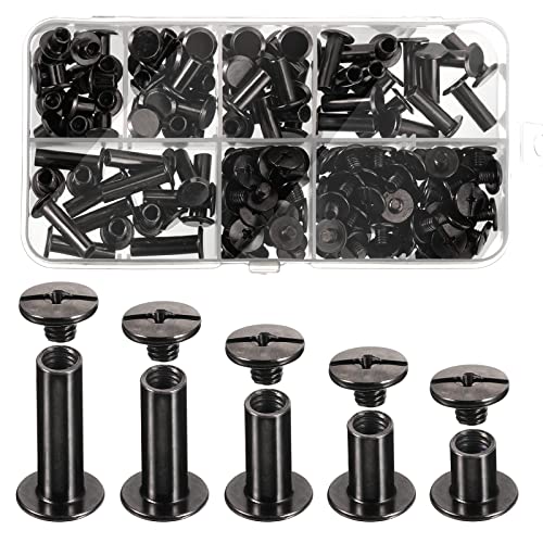 Pangda 80 Set Chicago Binding Post Screw Assorted Kit Metal Round Cross Head Stud Screw Post Nail Rivet Chicago Button For Diy Leather Decoration Bookbinding (Black,5 X 6, 10, 12, 15, 18) #TOP3