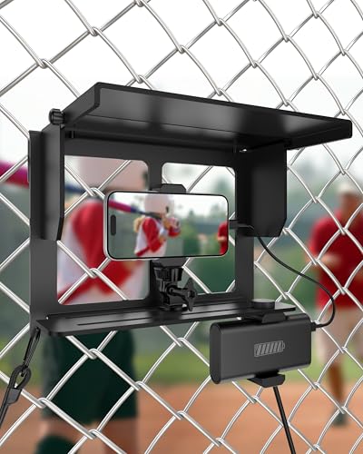 Stouchi Game Changer Mounting Kit Fence Mount with Adjustable Sun Shade Power Bank Clip Stable No-Shake Recording Kit for iPhone Samsung GoPro Mevo Start for Baseball Softball Tennis