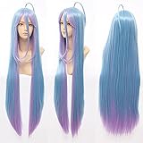 Anogol Hair Cap Cosplay Wigs Long Blue Pink Straight Halloween Party Hair Synthetic Wig