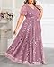 Pinup Fashion Women Plus Size Formal Wedding Guest Bridesmaid Dresses 2026 Sequin Embroidery Sparkly A Line V-Neck Long Dress 24W Gray Pink