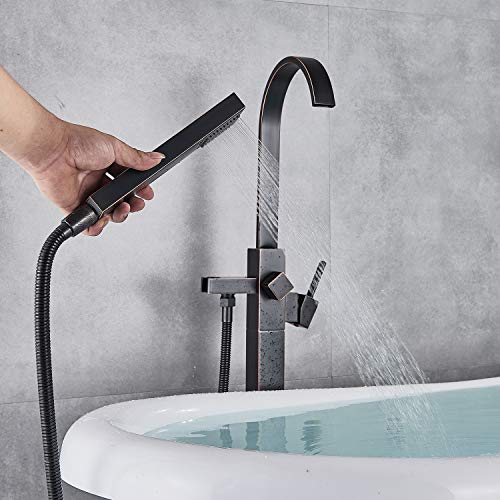 Senlesen Single Handle Floor Mount Bathtub Faucet Free Standing Filler Tub with Handheld Shower Oil Rubbed Bronze