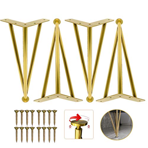 金属製家具脚、家具キャビネット脚、調節可能なテーブル脚、ステンレススチール脚、3本ロッドソファ脚、ナイトスタンド用、交換用脚、回転調整、ゴールド30cm/11.8インチ