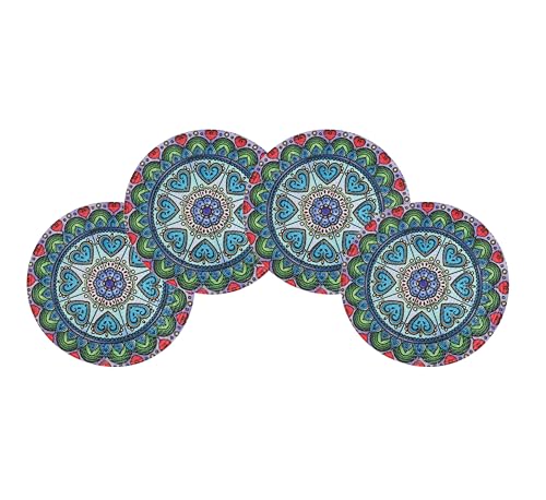 Image of LaVichitra Cotton Table Placemat | Dining Table Mat | Bed Side Table Mat | Cotton Round Shape Placemats | Washable PlaceMat for Shelves & Plant Pots - Pack of 4, Ring of Blue Heart