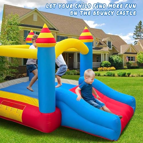 rolonal Bounce House, Inflatable Bouncer with Air Blower,Jumping Castle with Slide for Kids 3-10, Family Backyard Bouncy Castle,Sewn from Ultra-Durable Thick Material,Idea for Kids