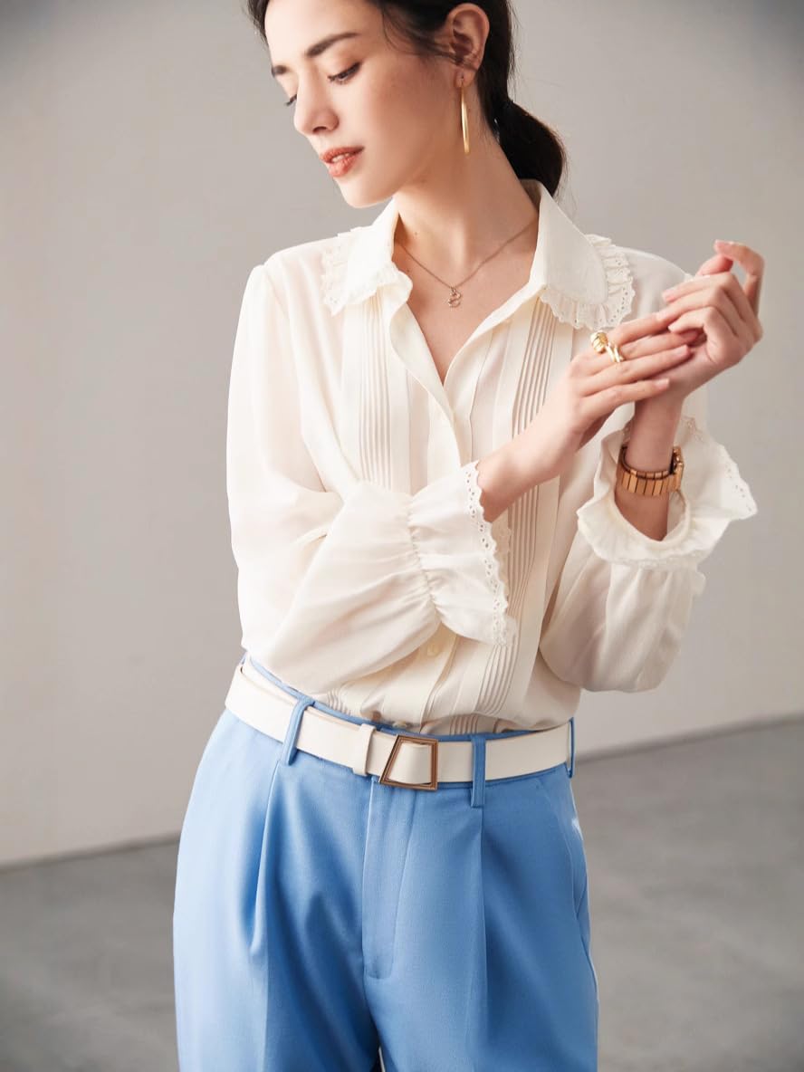Women's Embroidered White Formal Silk Blouse for Women