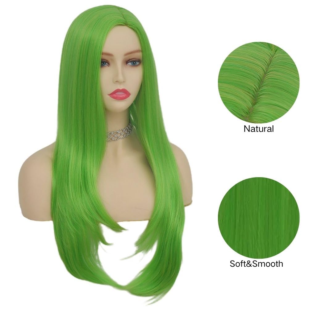 Salaibs Green Straight Long Wigs for Women Side Part Cosplay Wig Heat Resistant Synthetic Fiber Hair Wig for Halloween Costume Party Use - Image 2