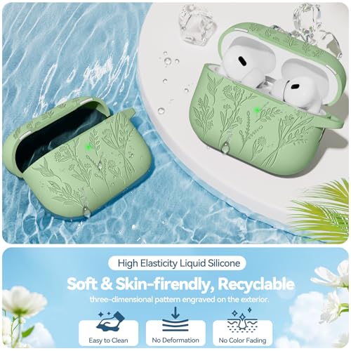 Image of for AirPods Pro 2 Case with Magnetic Lid, Ekoonpft Flower Engraved Silicone Case for Apple AirPods Pro 2nd /1st Generation (2023 /2022 /2019) Cover with Cleaning Kit & Keychain