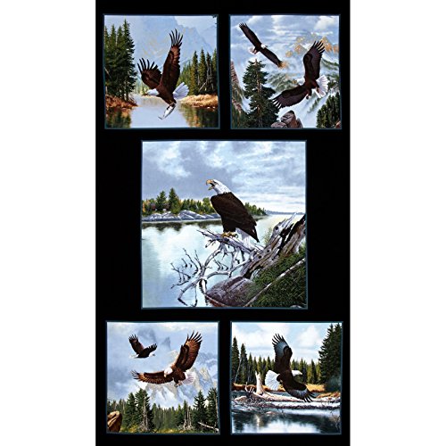 Elizabeth's Studio Panel Majestic Bald Eagle 24 Fabric, Gold/Red/Black