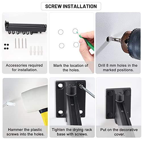 SWAWIS Wäscheständer Wandmontage Kleiderstange 120cm Ausziehbar Klappbar Wäscheständer Kleiderstange Wand mit 18 Haken für Balkon, Wäsche, Badezimmer, Schlafzimmer, DREI Falten