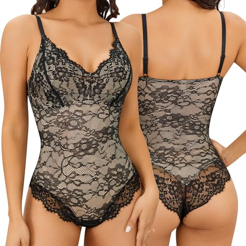 Body gainant en dentelle noir XL : contrôle du ventre et dos nu élégant