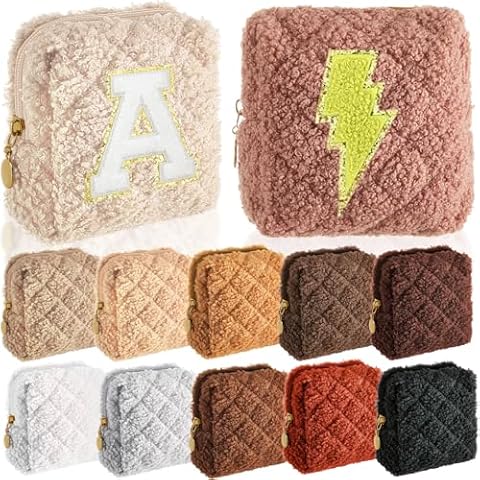Kacctyen 12 Pcs Mini Makeup Bag Fuzzy Small Makeup Bag Mini Square Plush Pouch with Zipper Small Cosmetic Pouch Zipper Travel Toiletry Bag for Women Travel (White,Black,Brown) Cover