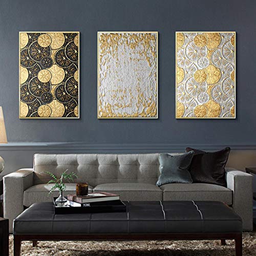 Art mural en toile dorée abstrait nordique géométrique 70x100cm pour salon