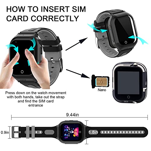 Wonlex 4G Kids Smartwatch with SIM Card, GPS Smart Watch for Kids, Health Monitor Phone Watch With Temperature, Video Calls, Camera, Pedometer, Alarm, Music Player for Boys Girls Aged 4-15 (Black) 6
