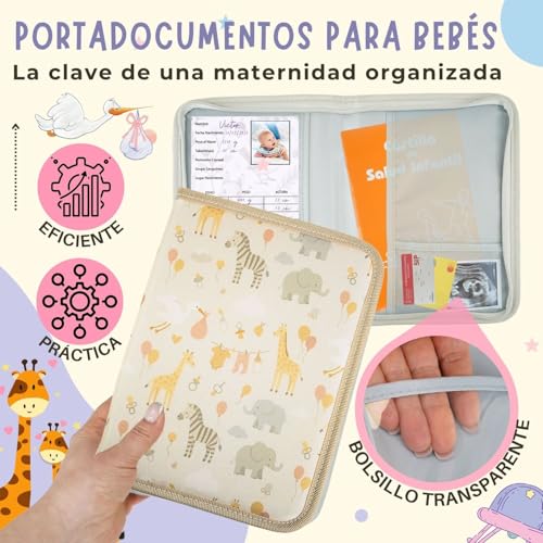 Miniatura 9 de Portadocumentos Bebé Para Cartilla Sanitaria Con Tarjetas De Crecimiento Y Primeros Logros, Carpeta Y Porta Documentos Bebé, Funda Libro De Salud, Regalo Para Baby Showers