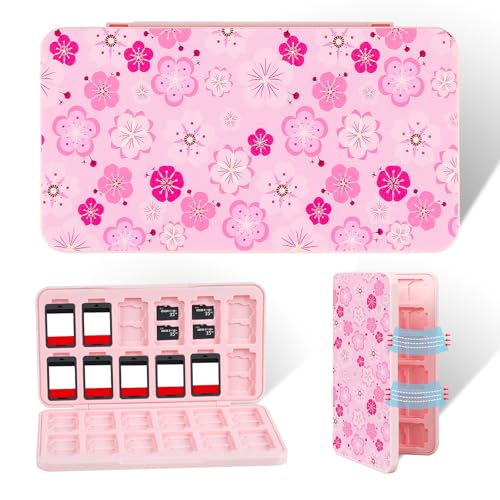 FlyingMage Switch 2 Game Case Holder for Nintendo Switch 2/OLED/Lite Games &amp; Micro SD Cards, Cute Cherry Blossom Switch2 Game Card Holder Cartridge Case with 24 Slots Game Card Storage, Sakura