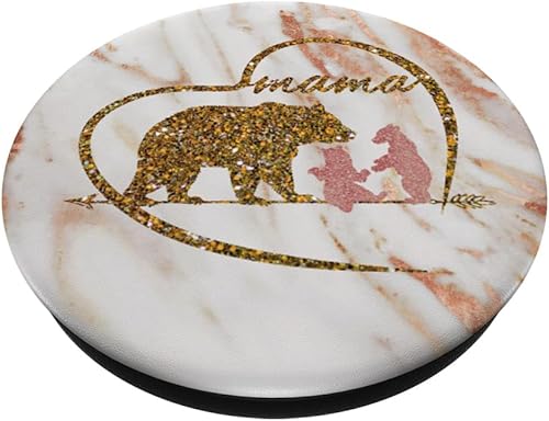 Miniatura 2 de Enchufe de oro rosa con diseño de oso de mamá con 2 cubos de corazón para regalos  PopSockets agarre y soporte para teléfonos y tabletas Black