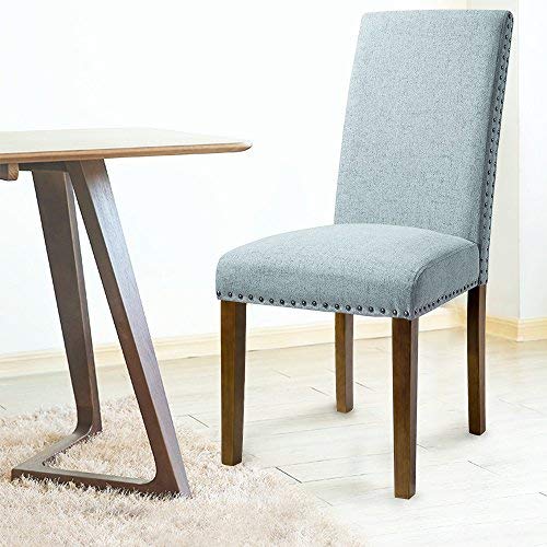 Set Of 2 Fabric Dining Chairs With Copper Nails And Solid Wood Legs #TOP1