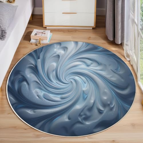 Tapis rond déco bleu marbre vortex antidérapant et super doux