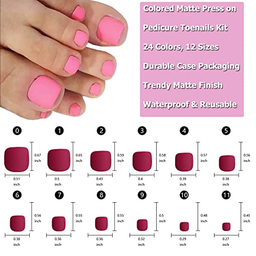 Loveourhome 576Pc Matte Press On Toenails Short Square Fake Toe Nails Full Cover Acrylic Solid Colored False Toe Nail Tips Pedicure Decor 24 Colors With Case For Women Teen Girls #TOP1
