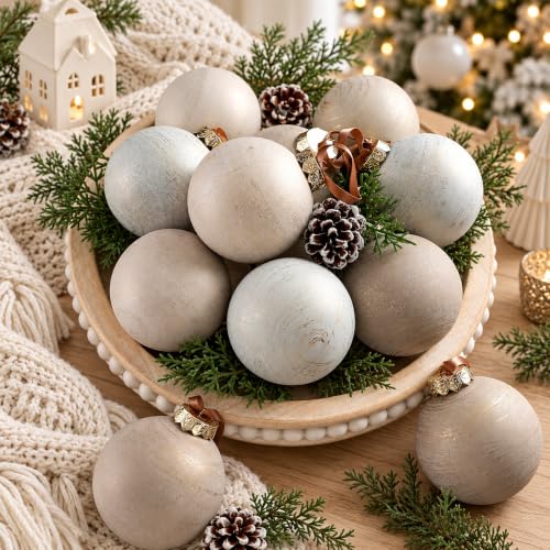 Yunlly 12 Pcs Neutral Christmas Ornament, Ivory Taupe Beige, 3.15''