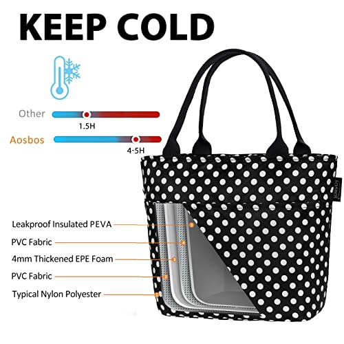 Aosbos Black Lunch Box For Women Insulated Lunch Tote Bag Meal Prep Lunch Box Purse Lunchbox For Adults Portable Cooler Bag Bento Box Bag Lunch Bag Purse Loncheras Para Mujer, Classic Polka Dot (10L) #TOP3
