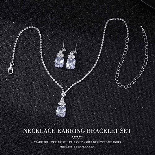 Ushiny Silver Bridal Wedding Jewellery Set Rhinestone Necklace and Earring Set Sparkly Crystal Gem Dangle Stud Earrings Jewellery Set for Women and Girls