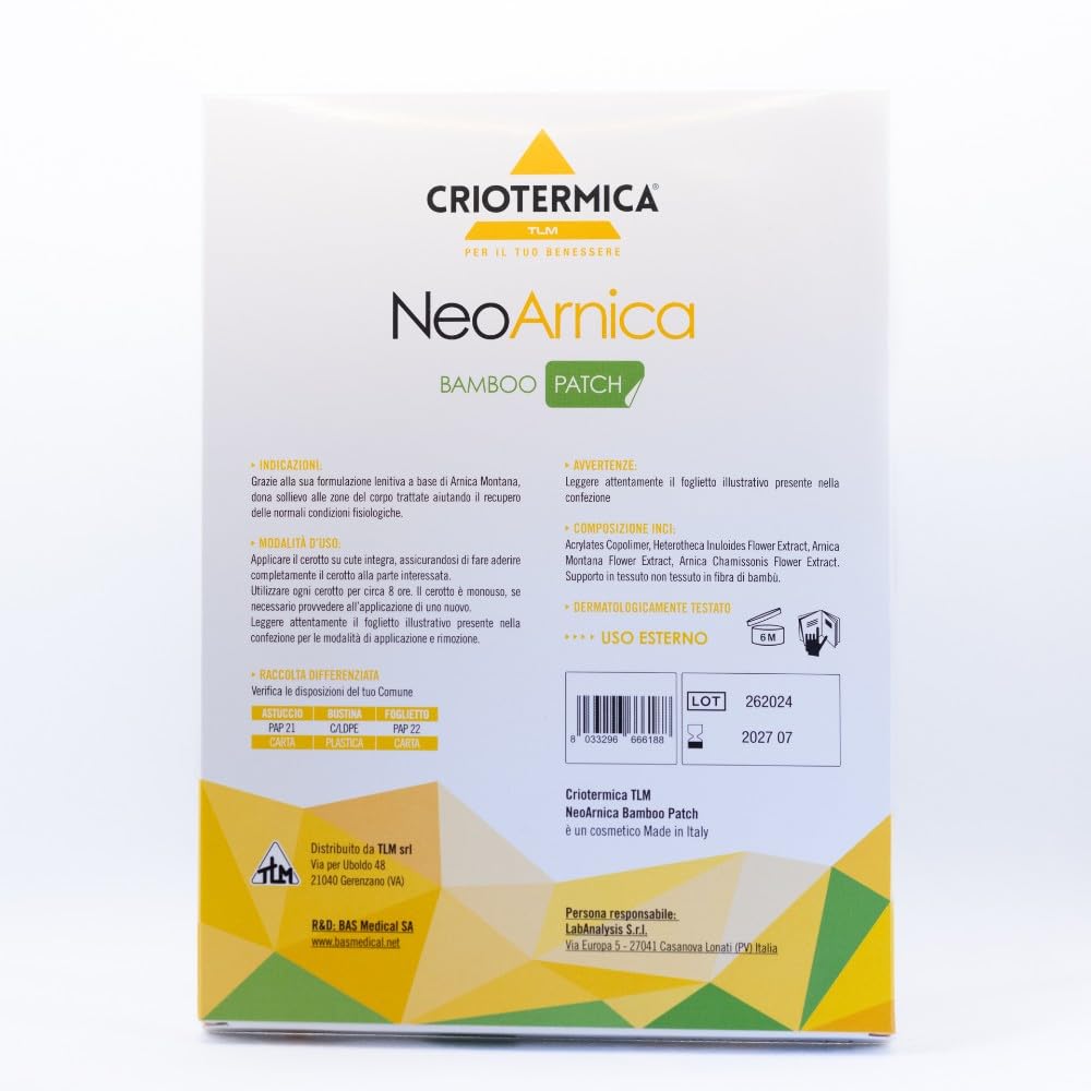 NeoArnica Bamboo Patch - Cerotto all'Arnica Montana in fibra di bambù per il sollievo e il benessere delle zone trattate